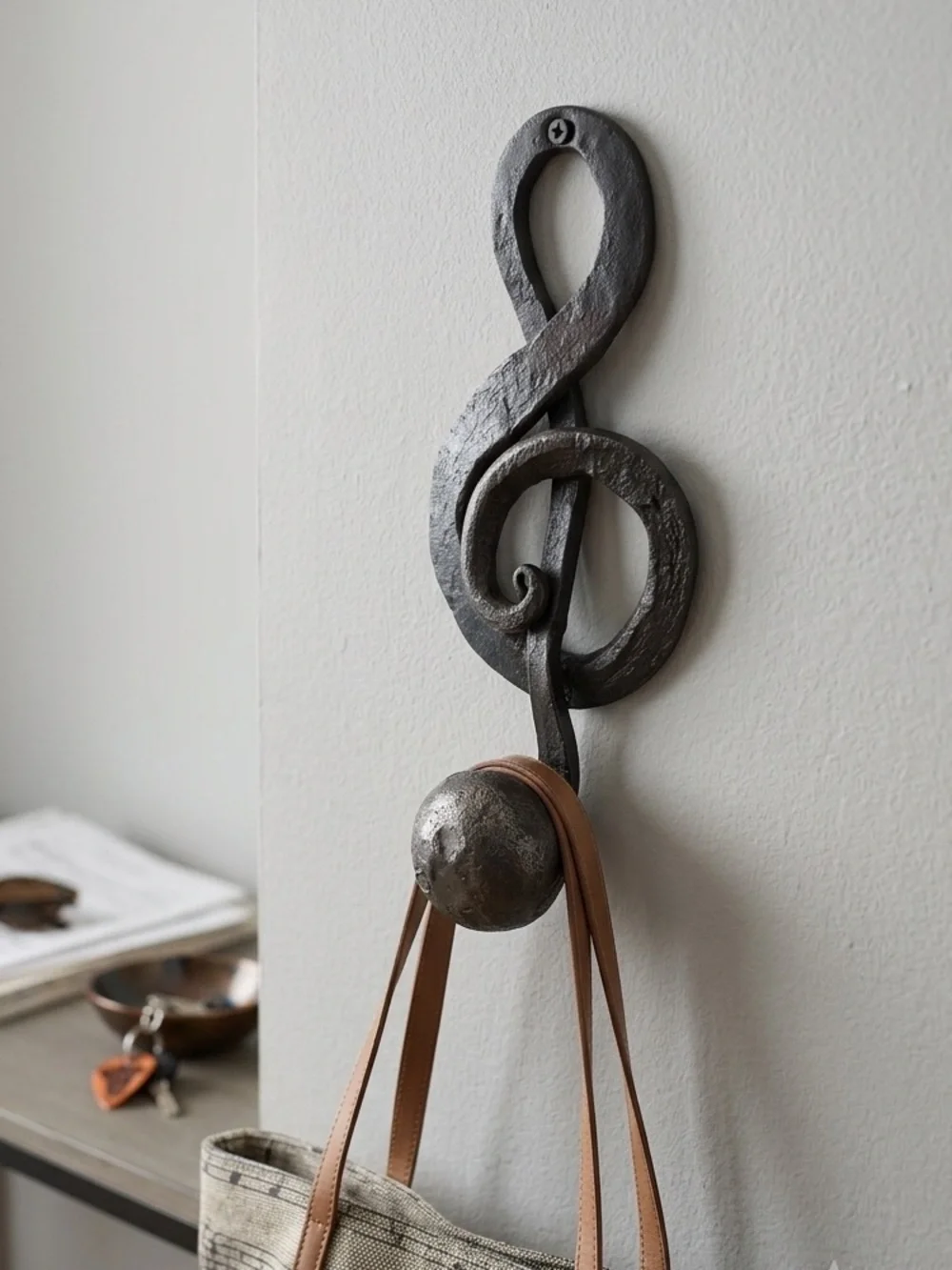 OOAK Hand Forged Antique Metal Treble Clef Wall Hanger/Hook